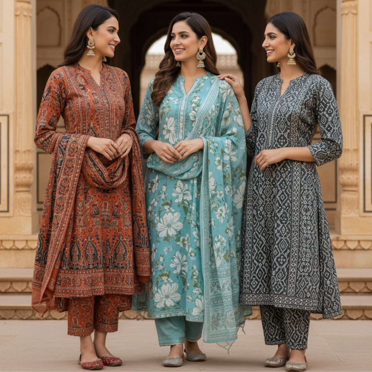 Pack of 3 Women’s Designer Kurta Sets – Ethnic Kurta Pant Dupatta Set for Women (P3K-20)