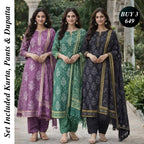3 Combo Set Included Kurta, Pants & Dupatta with elegant prints | KS-04