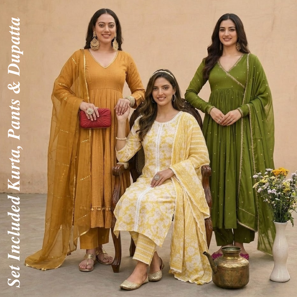 Pack of 3 Kurta Pant Set with Dupatta (DMK-1)