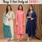 Pack of 3 Kurta Pant Set with Dupatta (DMK-5)