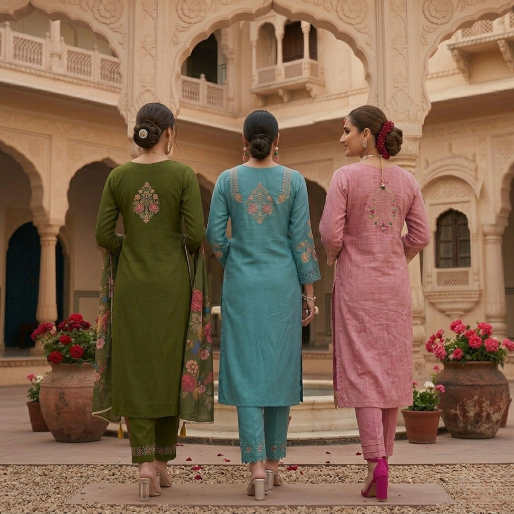 Pack of 3 Elegant Kurta Pants & Dupatta Set (E-03)