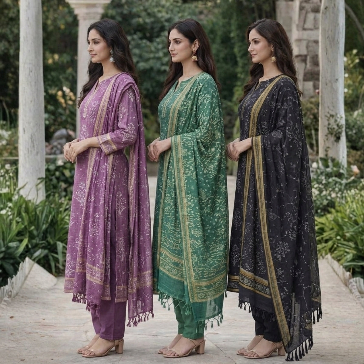 3 Combo Set Included Kurta, Pants & Dupatta with elegant prints | KS-04
